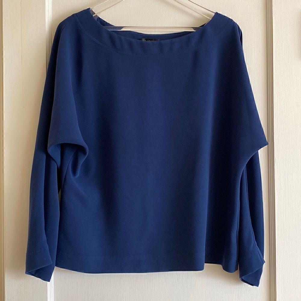 St John Blue Long Sleeve Pullover Blouse Size S